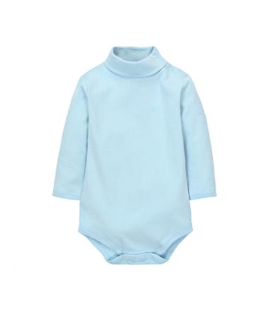 CuteOn Baby Boys Girls Solid Color Basic Turtleneck Cotton Bodysuit Jumpsuit Light Blue 6 Months 6 Months Light Blue