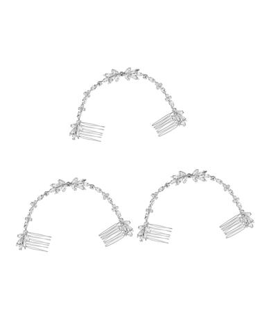 FRCOLOR Set of 3 Rhinestone Hair Pins Hair Clip Comb Hair Comb Made of Crystal Hair Accessories Made of Rhinestone Tiara Soft Chain Wedding Bridal