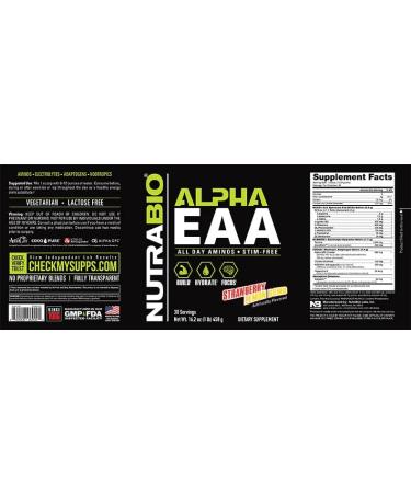 NutraBio Alpha EAA Acids for Muscle Growth Essential Amino Acids Full Spectrum EAA BCAA Powder Amino Acid Supplement 30 Servings - Strawberry Lemon - Buy Online on GoSupps.com