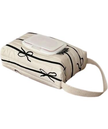Travel Friendly Wet Wipe Storage Case Quilted Sturdy Cotton Storage Bag with Fashionable Stripe and Bowknot Detail White - Buy Online on GoSupps.com