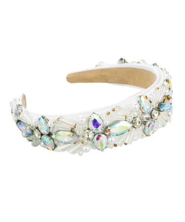 amangul Retro Luxurious Headband Colored Crystal Pearl Jewelry Hair Hoop Bandana(Ab)