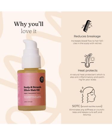 Scalp & Strands Elixir Hair Oil - 2-in-1 Serum for Curly/Wavy Hair | Lightweight Hydration & Shine | Golden Seaweed & Retinol Heat Protection | 1.1 Fl Oz - International Shipping Available - Buy Online on GoSupps.com