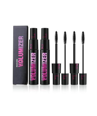 Long Thick Lashes Duo Mascara, 2 in 1 Long Lasting Mascara, Dual-Use Natural Thickening Black Mascara, Waterproof 4D Silk Fiber Eyelash Lengthening Mascara for Women (2 PCS)