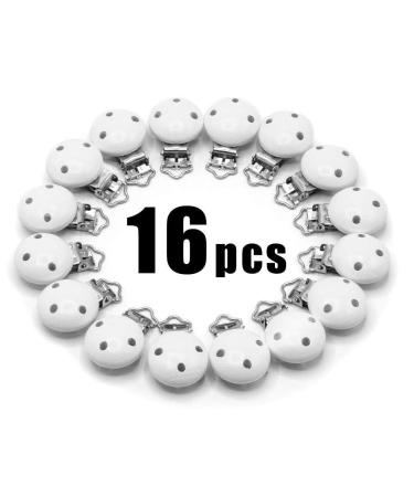 Ruby pacifier clip 16 pieces round pacifier clip nature pacifier clips wood harmful to harm pacifier chains clips nuckel clip pacifier chains accessories clip holder for baby and child (white-16 pieces)