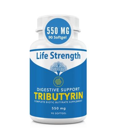 Life Strength Tributyrin Complete Butyrate Supplement | Digestive Health & Immune Support | No Bloating | No Gas | Probiotics for Adults| 550 Mg | 90 Capsules (90 Count (Pack of 1))