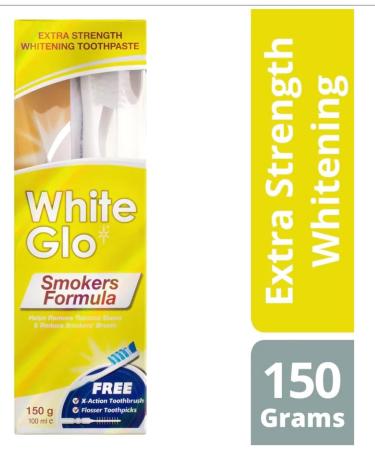 White Glo Smokers Formula Whitening Toothpaste 150g & Toothbrush (with 50 Dental Sticks included as a gift) - Buy Online on GoSupps.com