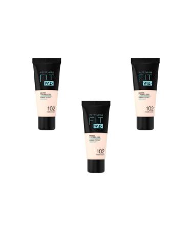 Maybelline New York Fit Me Matte & Poreless Fluid Foundation - 102 Light Ivory, Pack of 3 (3 x 30 ml)