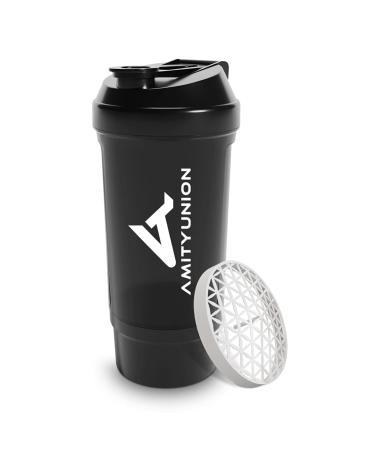Protein Shaker 700 ml "Fyra" leak -proof - BPA free with powder compartment & sieve and scale for creamy whey protein shakes shaker protein shake protein Shaker mug for BCAA and gaming booster in black