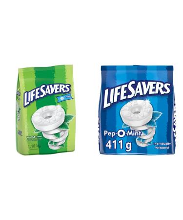 Life Savers Wint-O-Green Mints 1.16 Kg & LIFE SAVERS Pep O Mint Individually Wrapped Candy Mints Sharing Bag 411g Mints + Mints Pep-O-Mint 1.16 kg (Pack of 1)