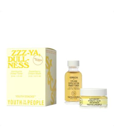 Youth To The People Youth Stacks ZZZ-Ya  Dullness - 11% AHA Kombucha Power Toner (30mL) + Superberry Dream Mask (15mL) Vegan Skincare Kit - Exfoliate  Tackle Congested Pores  Hydrate + Even Skin Tone