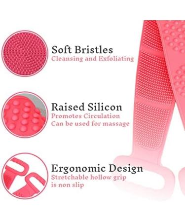 Silicone Back Scrubber Belt 80cm - Extra Long Double-Sided Bath Scrub Strap in Pink - Buy Online on GoSupps.com