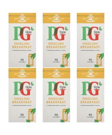 PG Tip English Breakfast Refreshing British Classic Black Tea | Rich & Robust for Mornings | Premium Quality Taste of England in Every Cup 100% Natural - Tea Bags | Pack of 6 x 25 25 Count (Pack of 6)