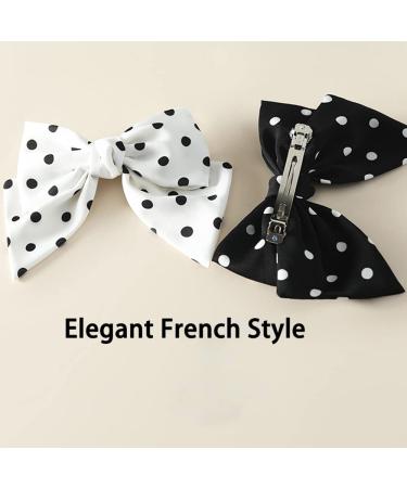 Large Hair Bow Clip Alligator Clips Big Bowknot French Barettes Ponytail Holder - Black White Polka-dots - Buy Online on GoSupps.com