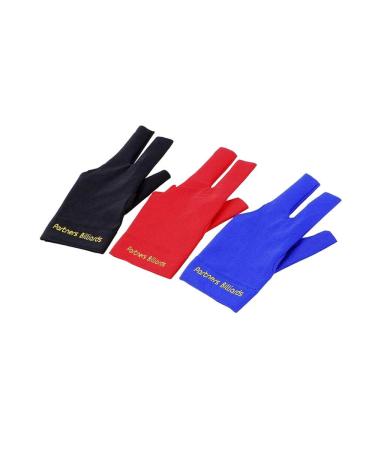 Comidox 3Pcs Man Woman Elastic Lycra Left Hand 3 Fingers Billiard Cue Glove for Shooters Carom Pool Snooker Cue Sport Red&Blue&Black