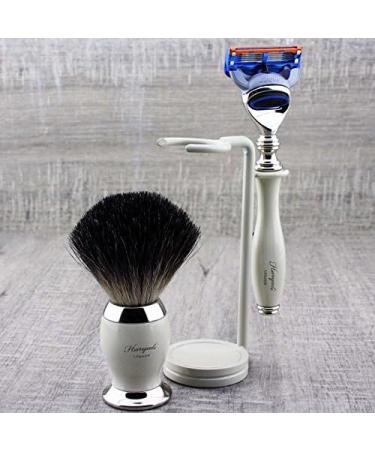 3 Pc Men's Shaving Kit | 5 Edge Razor Black Badger Hair Brush & Stand | Perfect Grooming Set for Men - Buy Online on GoSupps.com