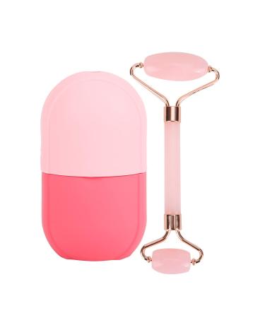 Facial Skincare Ice Roller Mold-Ice Roller for Face and Eye Beauty Cube Brighten Skin &Enhance Natural Glow &Remove Fine Lines Facial Beauty Ice Roller Skin Care Tools (Oval pink set) Oval pink set