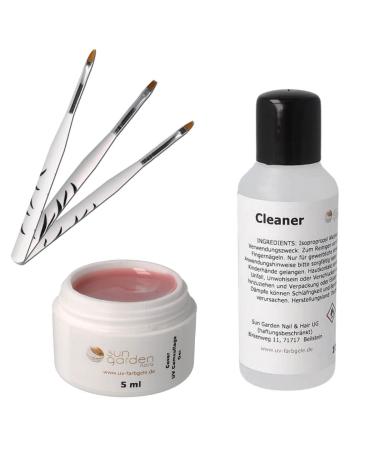 UV builder gel - Camouflage gel cover 5 ml including 100 ml cleaner and 3-piece brush set