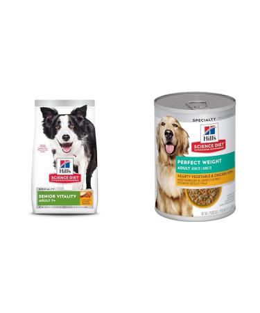 Hill's Science Diet Adult 7+ Senior Vitality Dry Dog Food Chicken & Rice Recipe 21.5 lb Bag & Adult Perfect Weight Vegetable & Chicken Stew Canned Dog Food for healthy weight 12.5 oz 12 Pack 9.75 kg (Pack of 1) Adult 7++ Dog Food 12.5 oz