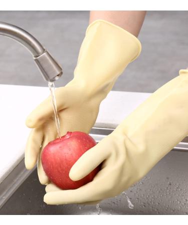 Long Beige Rubber Household Gloves | Reusable Cleaning & Garden Gloves | Durable Flushing & Car Wash Gloves (Size L) - Buy Online on GoSupps.com