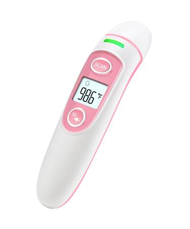 Forehead Thermometer for Adults and Kids, No-Touch Infrared Thermometer for Fever with LCD Display and Memory Function, Ideal for Family Use - Pink