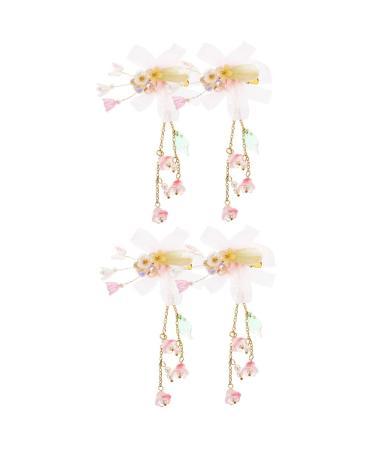 Beaupretty 2 Pairs tassel flower hair clip chinese hair accessories hair gems for women pink flower hair clip hair clips for kids girls hair clips small hair clips child Hairpin the flowers