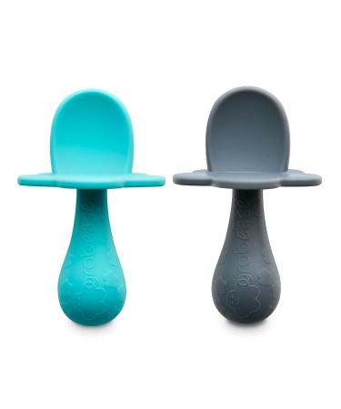 Grabease Baby Silicone Spoon Set for Baby-Led Weaning & First Stage Self-Feeding: Soft Safe 100% Food-Grade Silicone Safe for Dishwasher No BPA/PVC/Latex/Phthalates Set of 2 (Teal Gray)