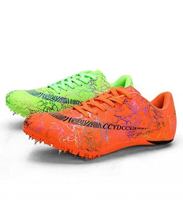 Maylrvjv Men's Women's Track and Field Shoes Racing Jumping Sprint Sneakers Professional Running Spikes Athletic Shoes 7 59green&orange