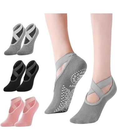 Aivoro 3 pairs yoga socks pilates socks yoga socks with crusaders yoga socks women 35-38/39-42 anti-slip socks women are suitable for yoga dance socks and fitness (black/gray/pink)