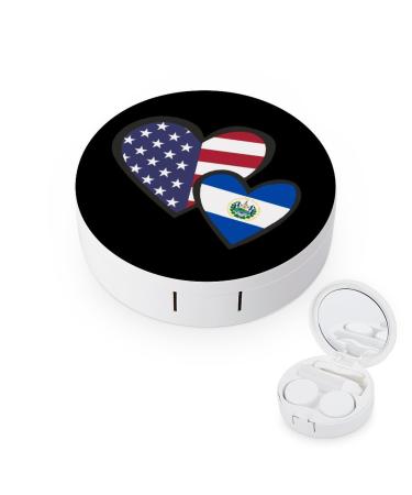 Interlocking Hearts American El Salvador Flag Contact Lens Case Travel Portable Travel Contact Lens Box with Mirror