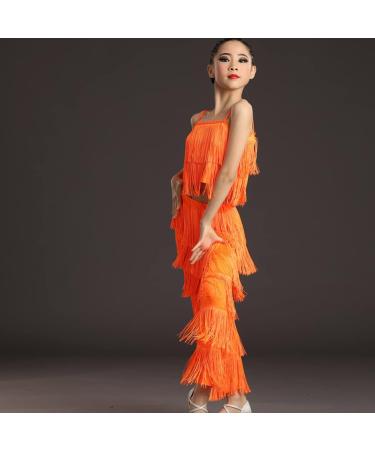 Adult Women's Fringe Latin Dance Pants - Black Tassel Performance Costume - Orange - Medium - Buy Online on GoSupps.com
