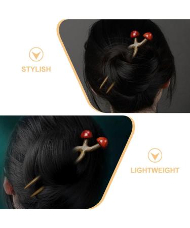Baluue U Shaped Hairpin Mushroom Hair Stick Wooden Hair Fork Chinese Hair Chopsticks Chignon Pins Hair Chopsticks for Women Girl - Buy Online on GoSupps.com