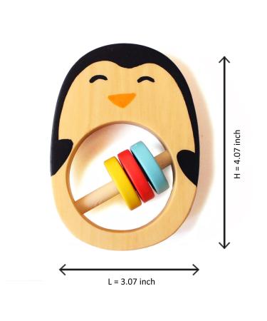 Shumee Wooden Penguin Baby Rattle Teething Toy - Animal Teether for 6 Months+ Boys and Girls - Buy Online on GoSupps.com