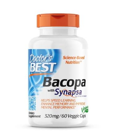 Doctor's Best Bacopa with Synapsa Bacopa Monnieri Extract 320mg 60 Vegan Capsules Lab Tested Gluten Free SOYA Free Vegetarian Non-GMO