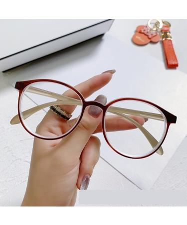 Qinzhenz round anti-blue light reading glasses glasses glare-free computer reader HD flat light mirror for women/men (color: coffee size: +0.00) +0.00 coffee