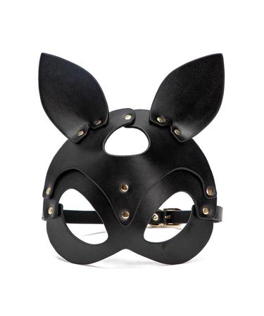 Faux Leather Rabbit Cat Fox Eye Mask Adult BDSM Roleplay Game Toy Open Eye Bondage Mask Halloween Fancy Dress Accessoires Bunny Mask Black