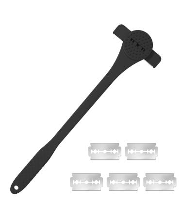 Back razor men 2 in 1 curved back razor with long handle 46cm DIY razor blade set with 5 replacement blades ergonomic back hair remover for men body shaver for breast legs stomach