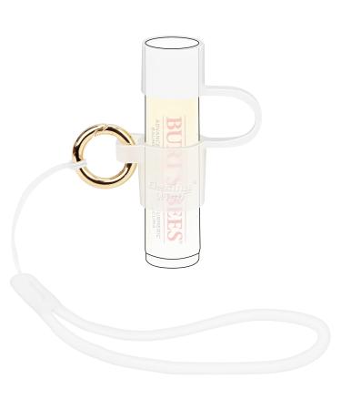 Desing Wish Silicone Lip Balm Holder with Cap Cover Portable Chapstick Holder Keychain Sleeve Lip Balm Key Chain with Key Ring and Wrist Strap Lanyard - Transparent