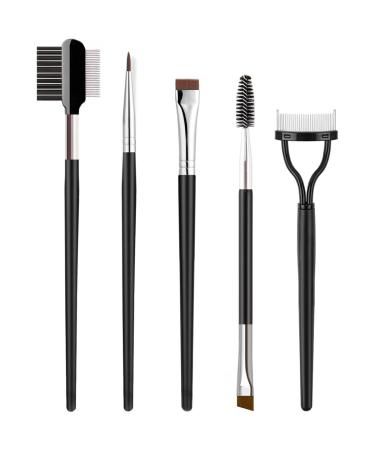 KINGMAS 5 Pieces Fine Eyeliner Brush  Angled Eyebrow Brush  Eyelash Separator and Lash Spoolie  Brow Comb Grooming Makeup Tool (B. 5 Pieces Set)