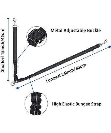 Kelivi Double Dog Lead Coupler - No Tangle 360 Swivel, Adjustable Bungee Reflective Dual Leash for Medium Large Dogs - Black - Buy Online on GoSupps.com