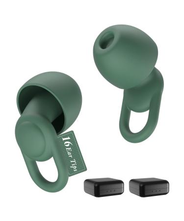 Silicone Ear Plugs for Sleep Noise Cancelling Noise Reusable Soft Comfortable Earplugs for Sleeping Noise Sensitivity & Flights -16 Ear Tips in XS/S/M/L -33dB Noise Cancelling(Olive Green)