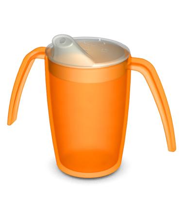 Ornamin two handled mug 220 ml orange with spouted lid small opening | ergonomic plastic mug with two handles firm hold also for shaky hands | drinking aid cup for the care feeding cup