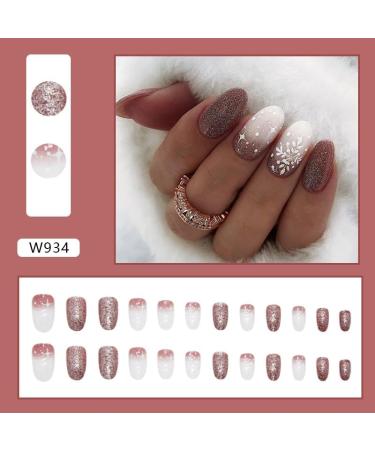 SINLOV Christmas Almond Fake Nails French Long Glitter Snowflake False Nails Maroon Glossy Press on Nails Ballerina Acrylic Full Cover Fake Nail for Women and Girls - Buy Online on GoSupps.com