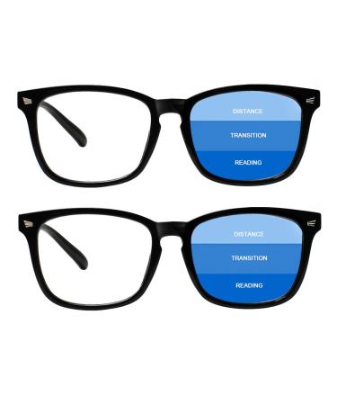Henotin 2-Pack Progressive Multifocus Reading Glasses Blue Light Blocking Women/Men Spring Hinge Multifocal Computer Readers Black 1.5 x