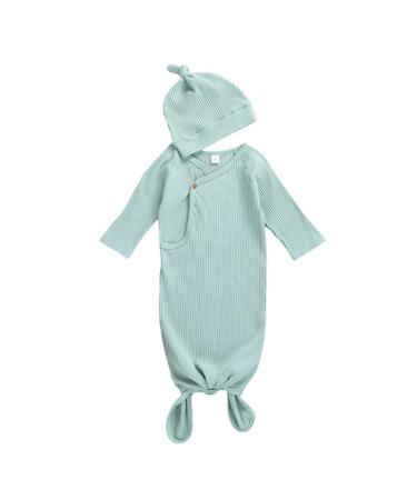 Verve Jelly Baby Gown Newborn Nightgown Long Sleeve Ribbed Baby Sleeping Bags Infant Boy Girl Coming Home Outfits Set Light Blue