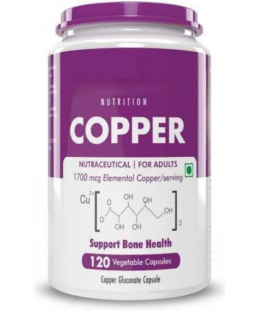 Nutrition Chelated Copper Gluconate - Highly Bioavailable Form - Non-GMO Gluten Free -120 Veg. Capsules - Buy Online on GoSupps.com