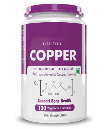Nutrition Chelated Copper Gluconate - Highly Bioavailable Form - Non-GMO Gluten Free -120 Veg. Capsules