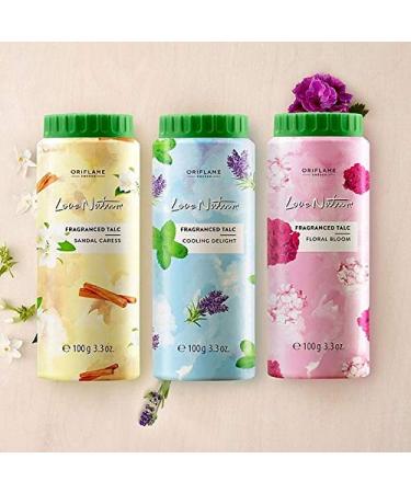 Buy Oriflame Love Nature Fragranced Talc Set - Floral Bloom Sandal Caress & Cooling Delight | 100g | Best International Shipping - Buy Online on GoSupps.com