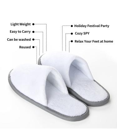 Spa Slippers, Closed Toe (6Pairs, Disposable Indoor Slippers, Fluffy Fleece, Padded Sole for Comfort- for Guests, Hotel, Travel Combo Size-6Pairs White