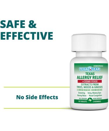 TexaClear Homeopathic Allergy Relief Tablets - Non-Drowsy Cedar & Seasonal Allergy Remedy - 90 Chewable Tablets with 100+ Extracts - Buy Online on GoSupps.com