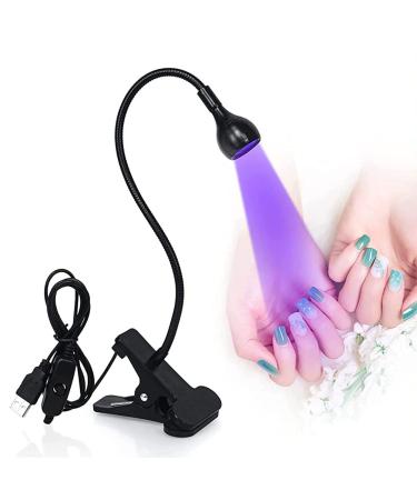 Brokimis UV Light for Nails, Mini UV Lamp for Gel Nails LED Curing Lamp with Flexible Gooseneck & Clamp 3W Portable Small Manicure Nail Dryer for Resin Curing Nail Art Black
